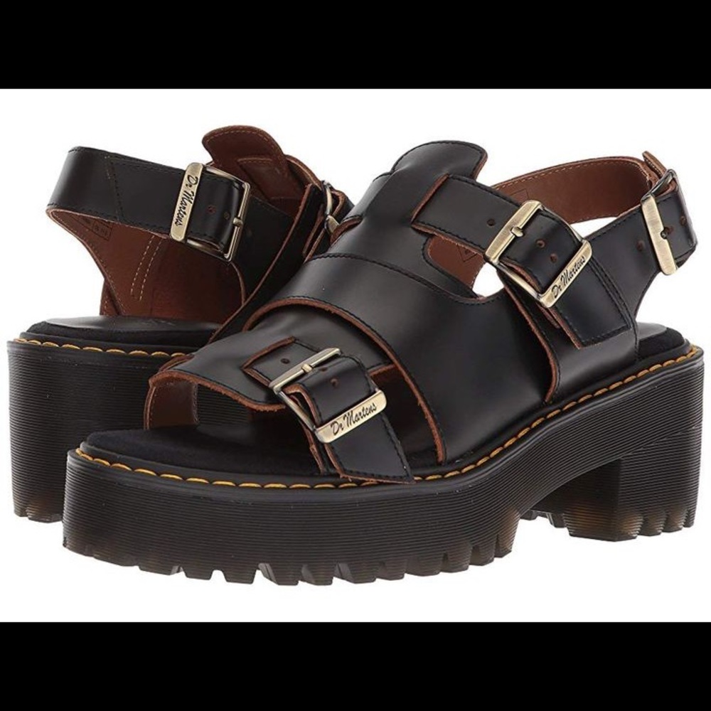 Doc Marten Ariel Platform Chunky Heel Sandal in Black.